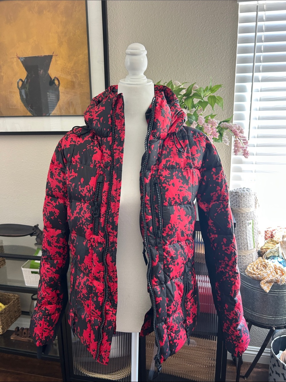 Women’s Red & Black Insulated Ski Jacket with Hood